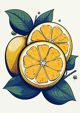 Lemon slices with leaves illustration