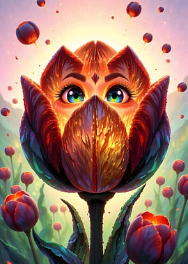 Anthropomorphic Tulip Flower with Eyes