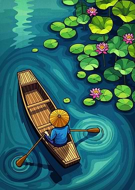 Boat ride on a lotus pond