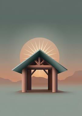 Minimalist Wooden Structure with Sun