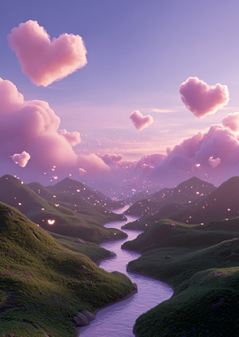 Heart Clouds Over Green Hills