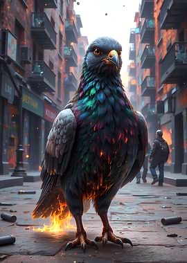 Cyberpunk Pigeon in Urban Setting