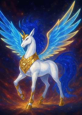 Winged Unicorn with Lightning Symbol