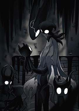 Hollow Knight characters in dark setting