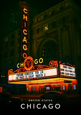 Chicago Theatre at Night