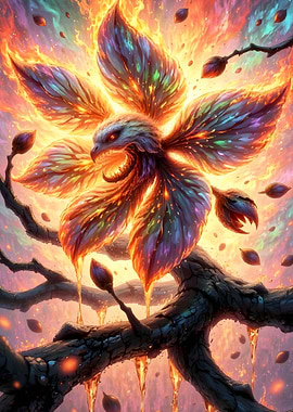 Fiery Bird-Flower Hybrid on Branch