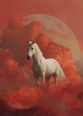 White Horse in Red Clouds