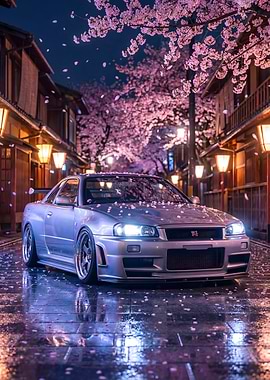 Car Nissan Skyline R34 Cherry Blossoms