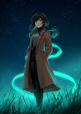 Anime Girl in Field at Night
