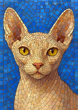 Mosaic Sphynx Cat Portrait