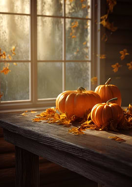 Autumn Pumpkins by the Window