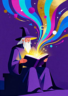 Wizard reading a magic book