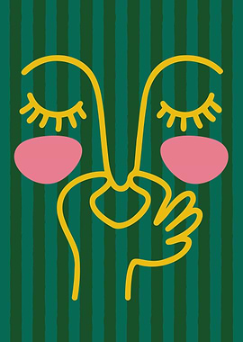 Abstract Face Line Art Illustration Bathroom Smell Stink