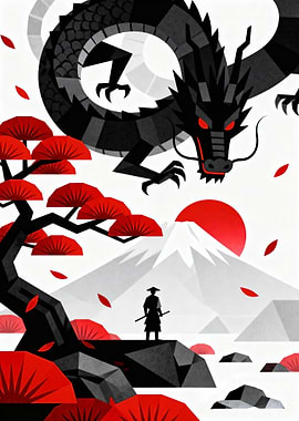 Samurai and Dragon Japanese Art