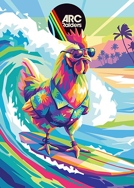 Surfing Chicken with Arc Raiders Logo