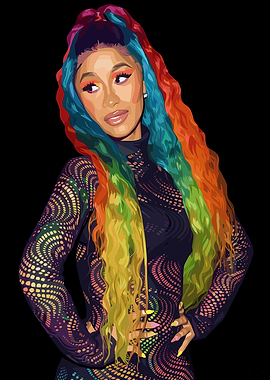 Cardi B with Rainbow Hair