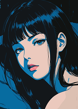 Anime Girl Portrait with Blue Accents