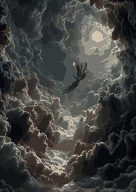 Falling Angel in Cloudy Sky