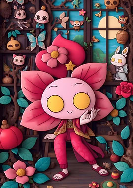 Whimsical Flower Character in a Playful Setting