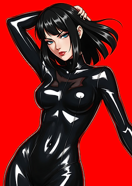 Woman in Black Latex Catsuit