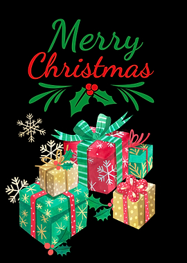 Merry Christmas Gifts on Black Background