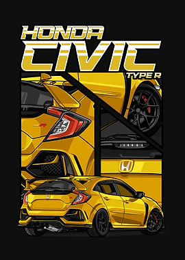 Honda Civic Type R yellow Illustration