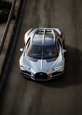 Silver Bugatti Chiron speeding on road