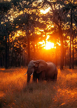Elephant in Golden Sunset