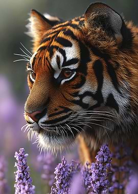 Tiger in Lavender Field Portrait