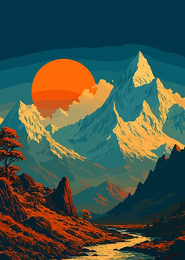 Mountain Landscape with Rising Sun