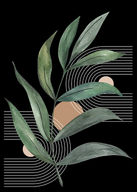 Botanical Abstract Art on Black Background
