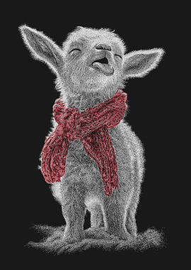 Whimsical Lamb with Red Scarf