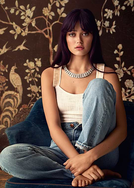 Woman in Jeans and Necklace Portrait