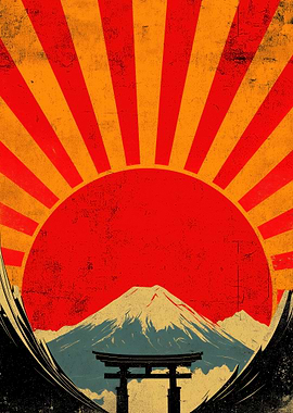 Retro Mount Fuji Rising Sun