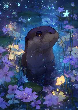 Otter in a Floral Dreamscape