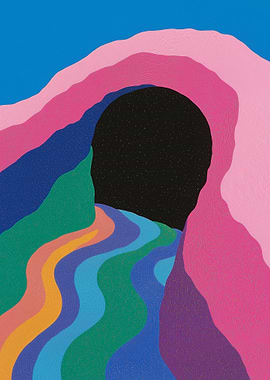 Abstract Colorful Landscape with Black Void