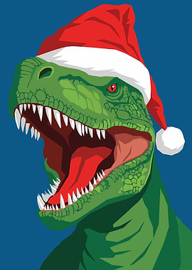 Christmas Dinosaur with Santa Hat