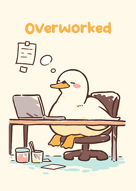 Overworked Duck Cartoon Illustration