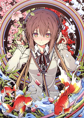 The Girl with Headphones and Goldfish