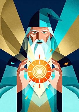 Geometric Wizard Holding Sun