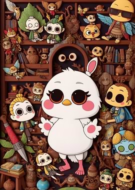 Cartoon Characters on Bookshelf