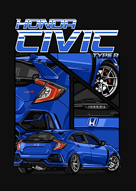 blue Honda Civic Type R Illustration