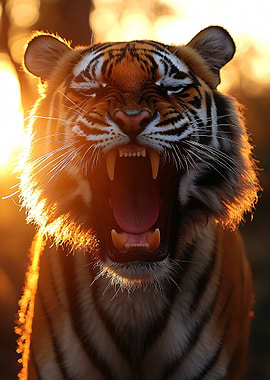 Roaring Tiger Portrait at Sunset