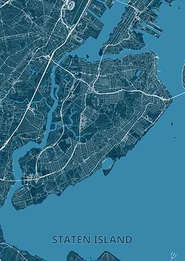 Staten Island Map - Blue and White