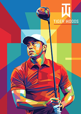 Tiger Woods Colorful Pop Art Portrait