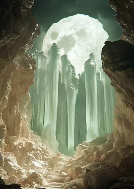 Icy Cave with Moonlit Pillars