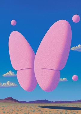 Pink Butterfly in Surreal Landscape