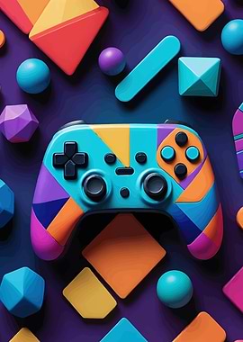Colorful Game Controller with Geometric Shapes