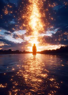 Woman in Water with Celestial Light
