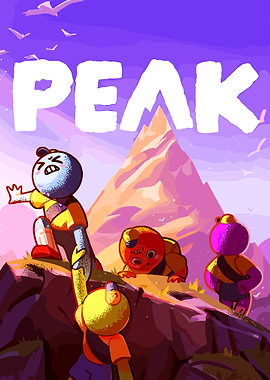 Cartoon Characters Climbing a Mountain: 'PEAK'